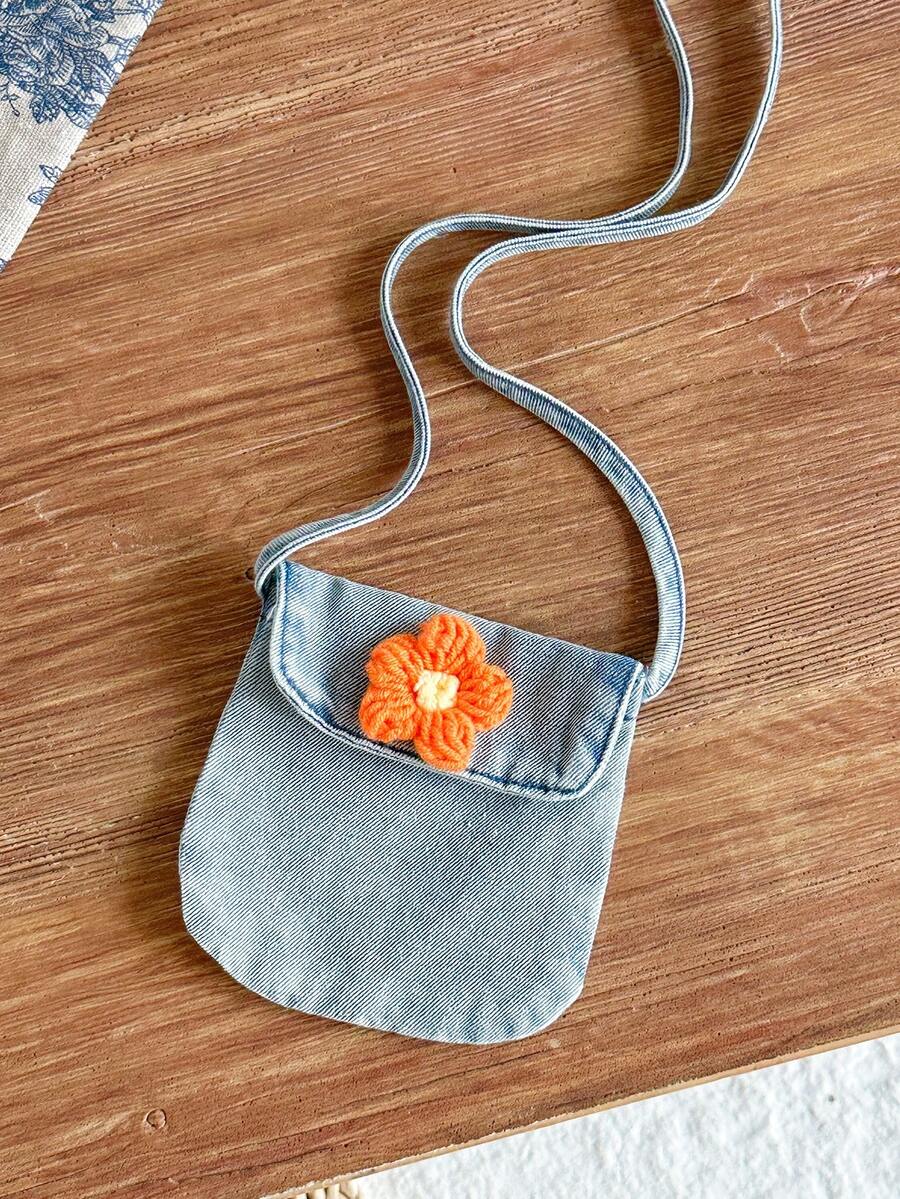 Toddler Girls Denim Sleeveless Dress With 3D Flower Decor And Matching Bag Set