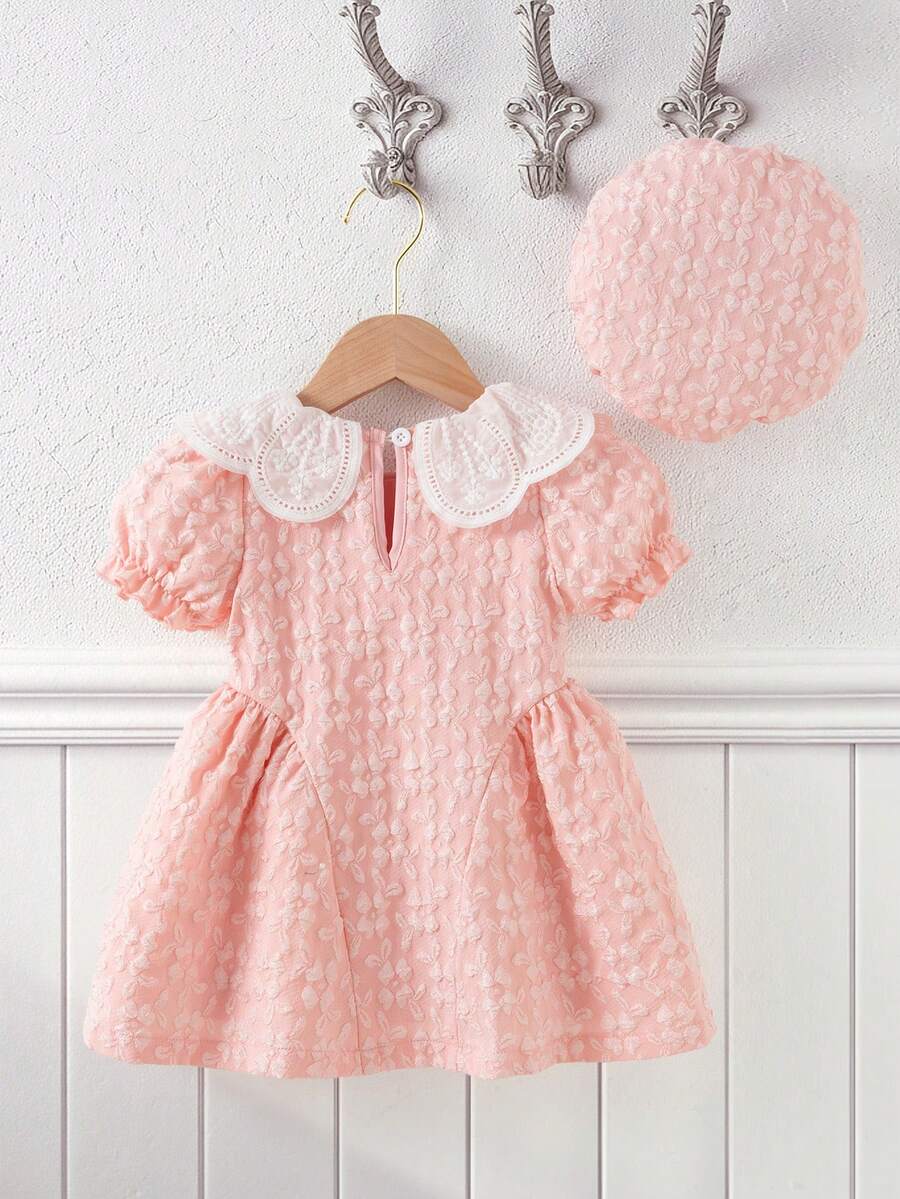 Baby Girls Cherry Plaid Dress And Beret Hat Set Cute Summer Vacation Outfit