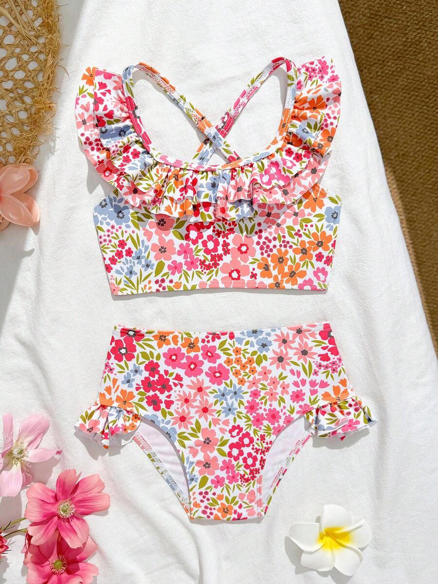 Baby Girls Leopard Print Bikini Set With Ruffle Trim Cute Summer Swimwear