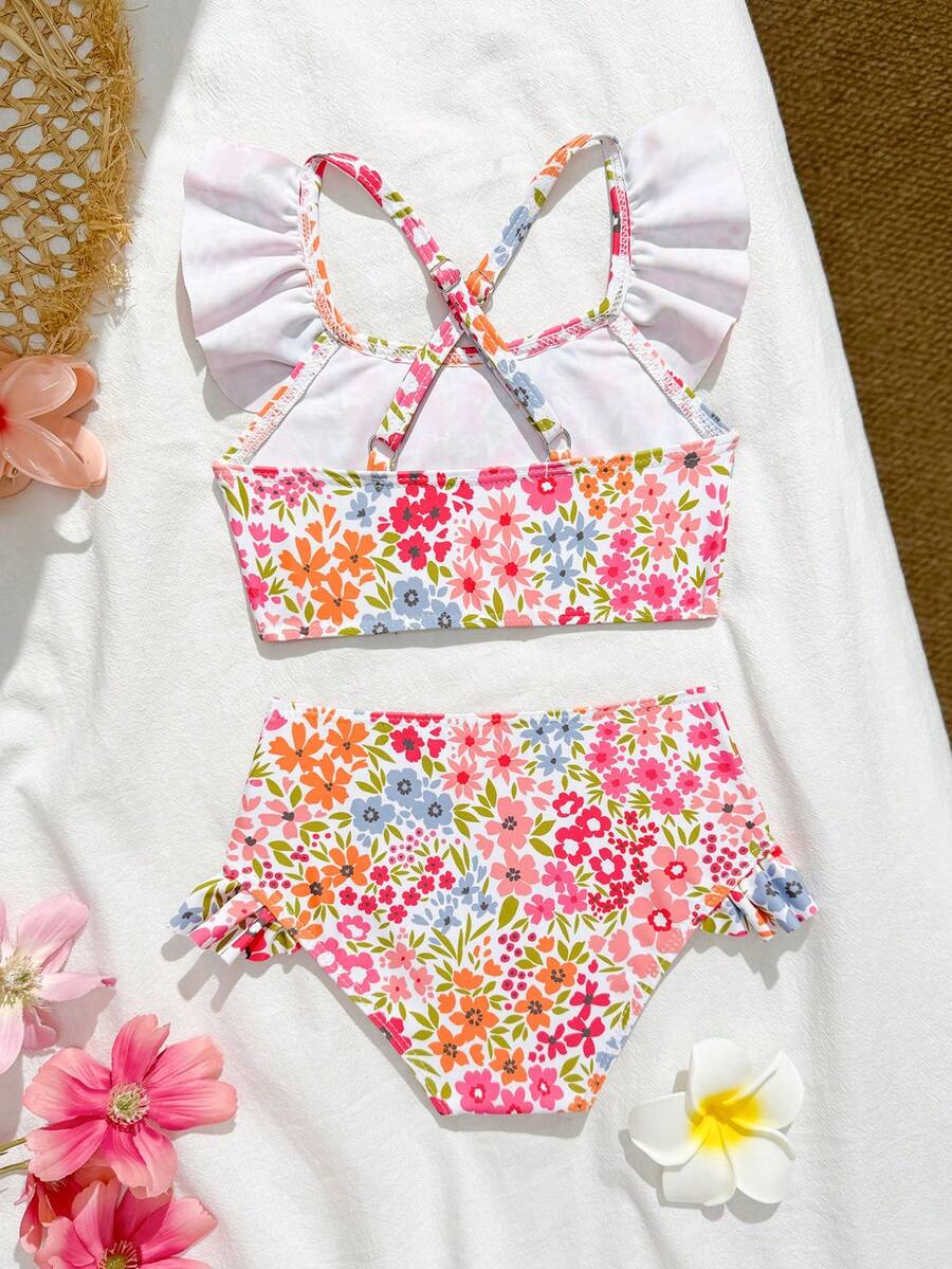 Baby Girls Leopard Print Bikini Set With Ruffle Trim Cute Summer Swimwear