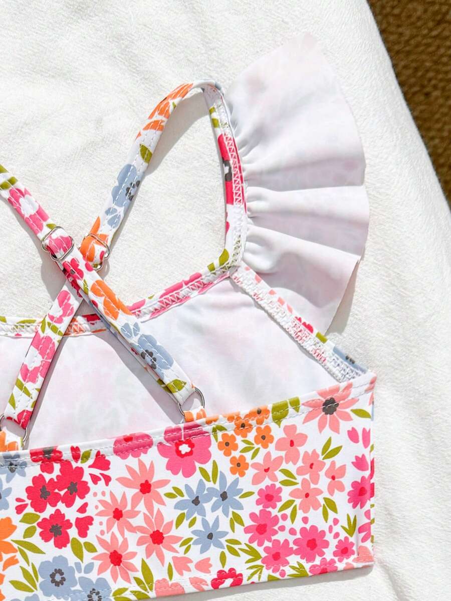 Baby Girls Leopard Print Bikini Set With Ruffle Trim Cute Summer Swimwear