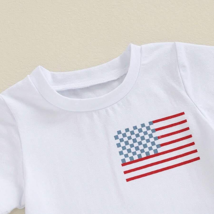 Independence Day Toddler Boys Flag Print T-Shirt & Checkerboard Shorts Set