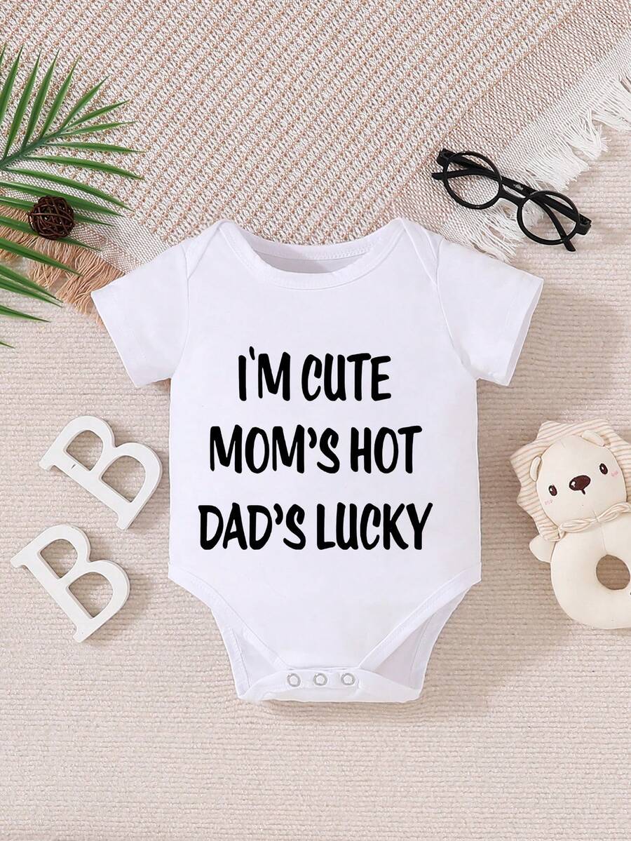 Letter Print Short Sleeve Baby Crawler for Cute Casual Daily Wear