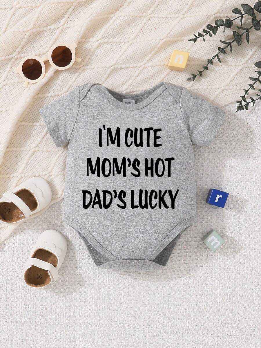 Letter Print Short Sleeve Baby Crawler for Cute Casual Daily Wear