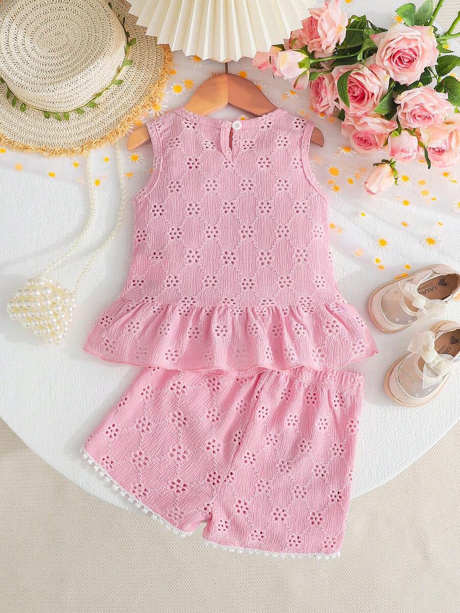 Two Piece Summer Clothing Set For Kids Girls Floral Knit Top And Shorts