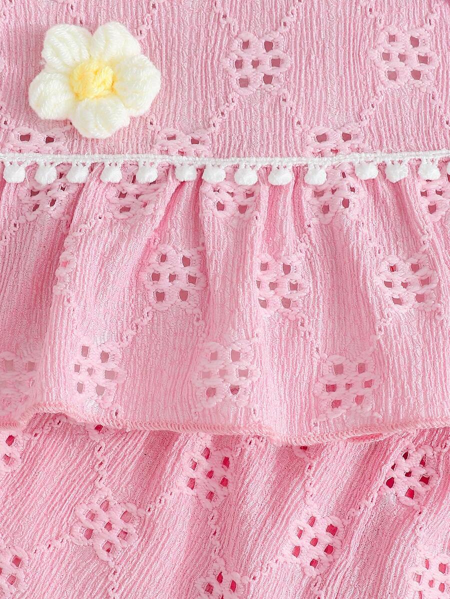 Two Piece Summer Clothing Set For Kids Girls Floral Knit Top And Shorts