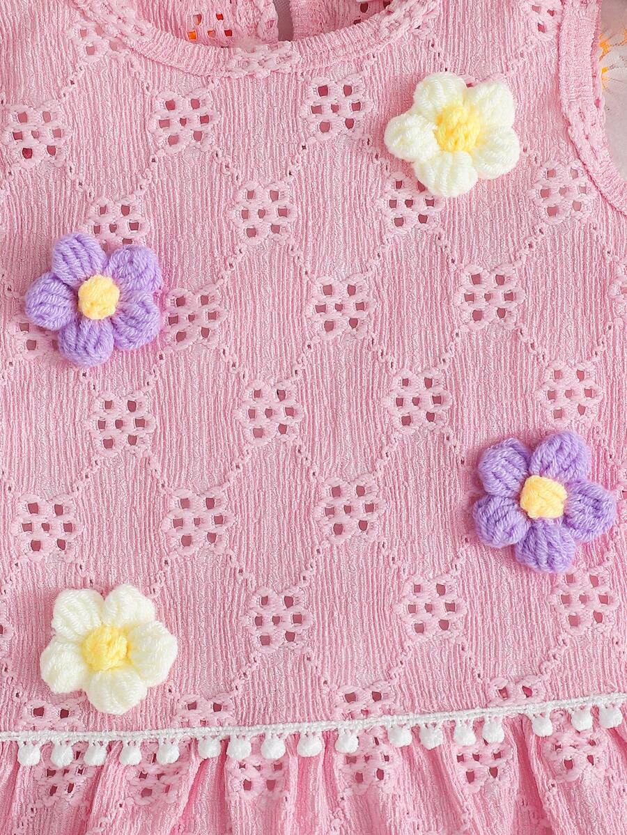 Two Piece Summer Clothing Set For Kids Girls Floral Knit Top And Shorts