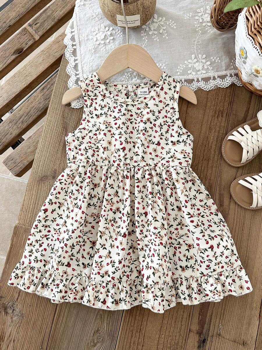 Baby Girl Brown Bowknot Sleeveless Puffy Dress for Casual Fall Outings