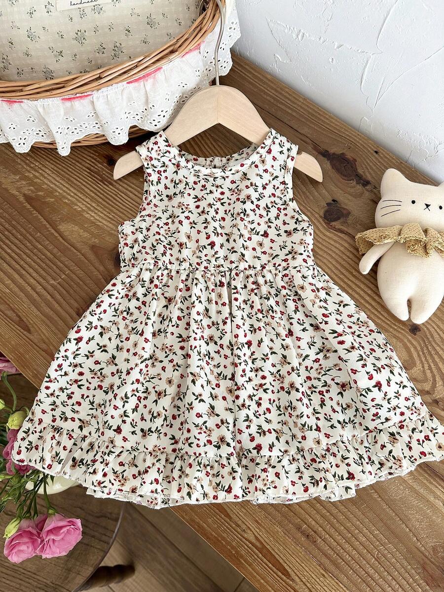 Baby Girl Brown Bowknot Sleeveless Puffy Dress for Casual Fall Outings