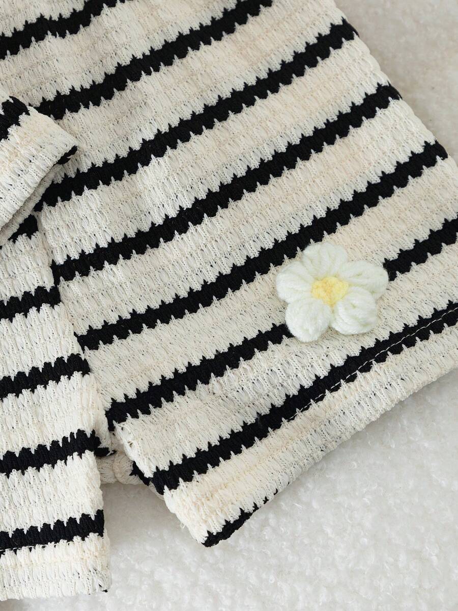 Two Piece Summer Clothing Set For Kids Girls Floral Knit Top And Shorts
