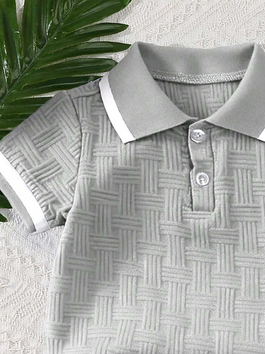 Stylish Baby Boy Solid Color Jacquard Top and Matching Shorts Summer Set