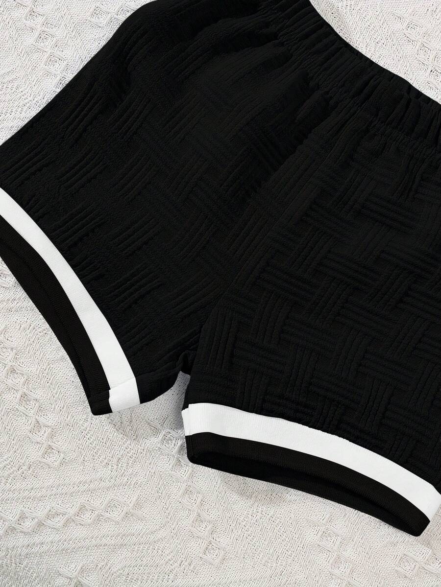 Stylish Baby Boy Solid Color Jacquard Top and Matching Shorts Summer Set