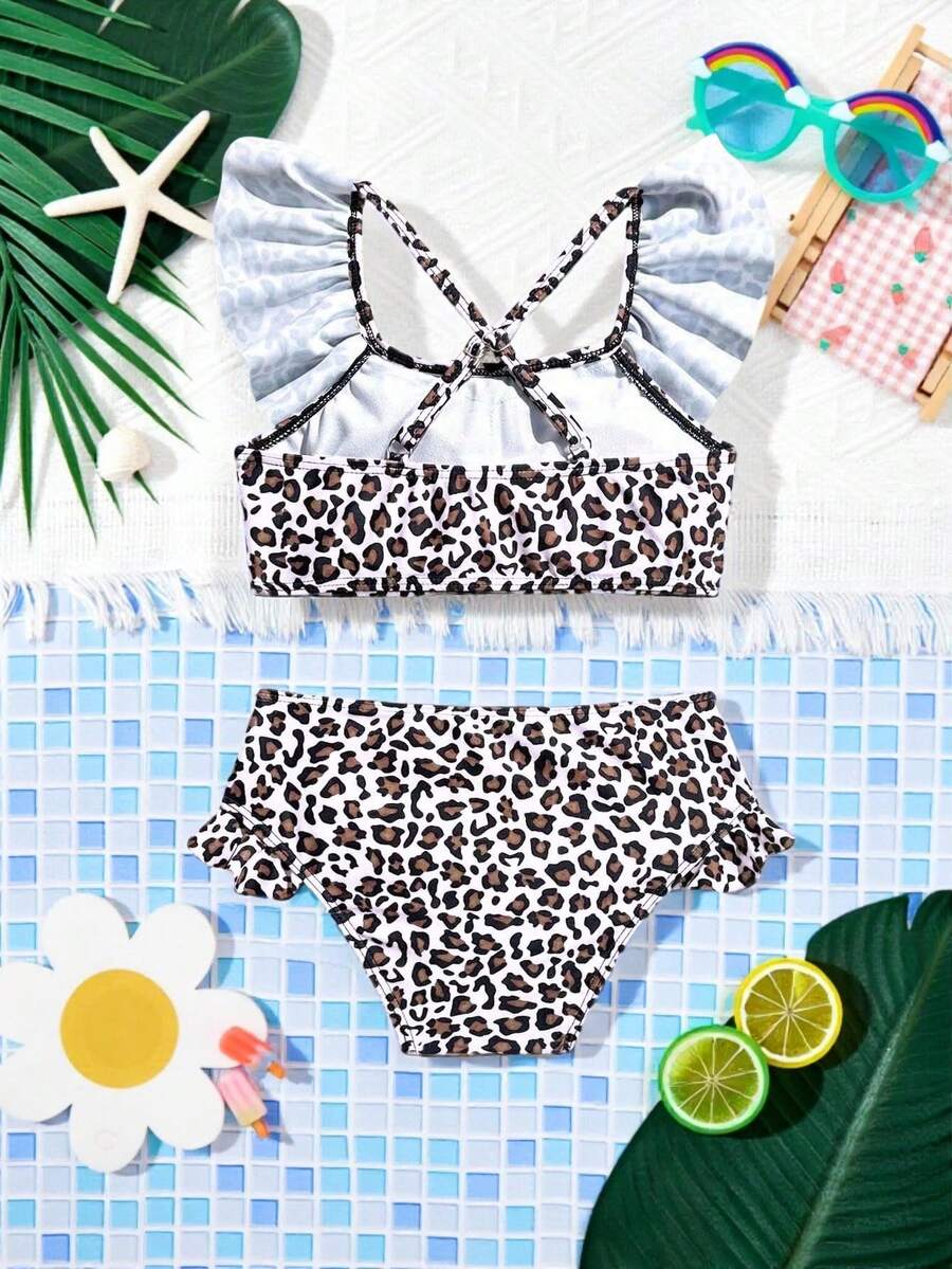 Baby Girls Leopard Print Bikini Set With Ruffle Trim Cute Summer Swimwear