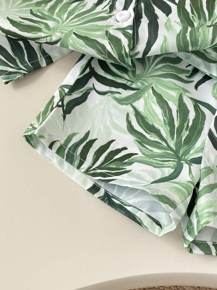 2pcs/Set Baby Boy Tropical Plant Pattern Vacation Outfit (6M-3T)