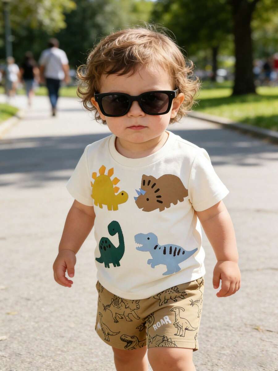 Cute Yellow GraphicGems Baby Boy Letter Print T-Shirt & Shorts Set