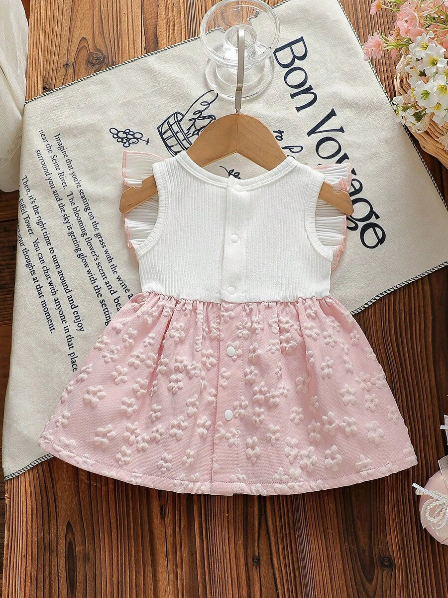 Baby Lace Collar Pink Bow Dress for Elegant Retro Summer Wear