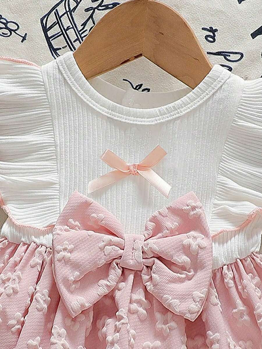 Baby Lace Collar Pink Bow Dress for Elegant Retro Summer Wear