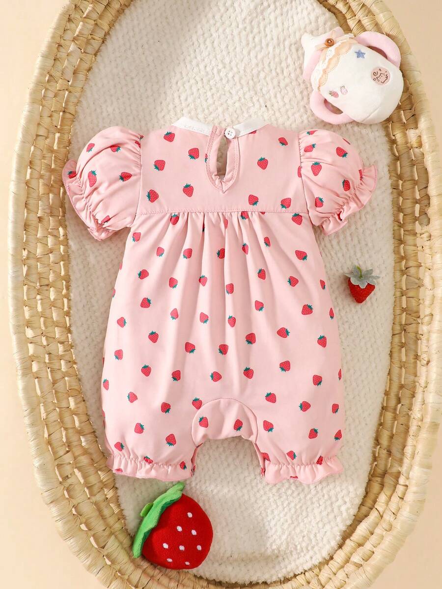 Baby Embroidered Bubble Sleeve Jumpsuit Shorts for Cute Summer Daily Wear