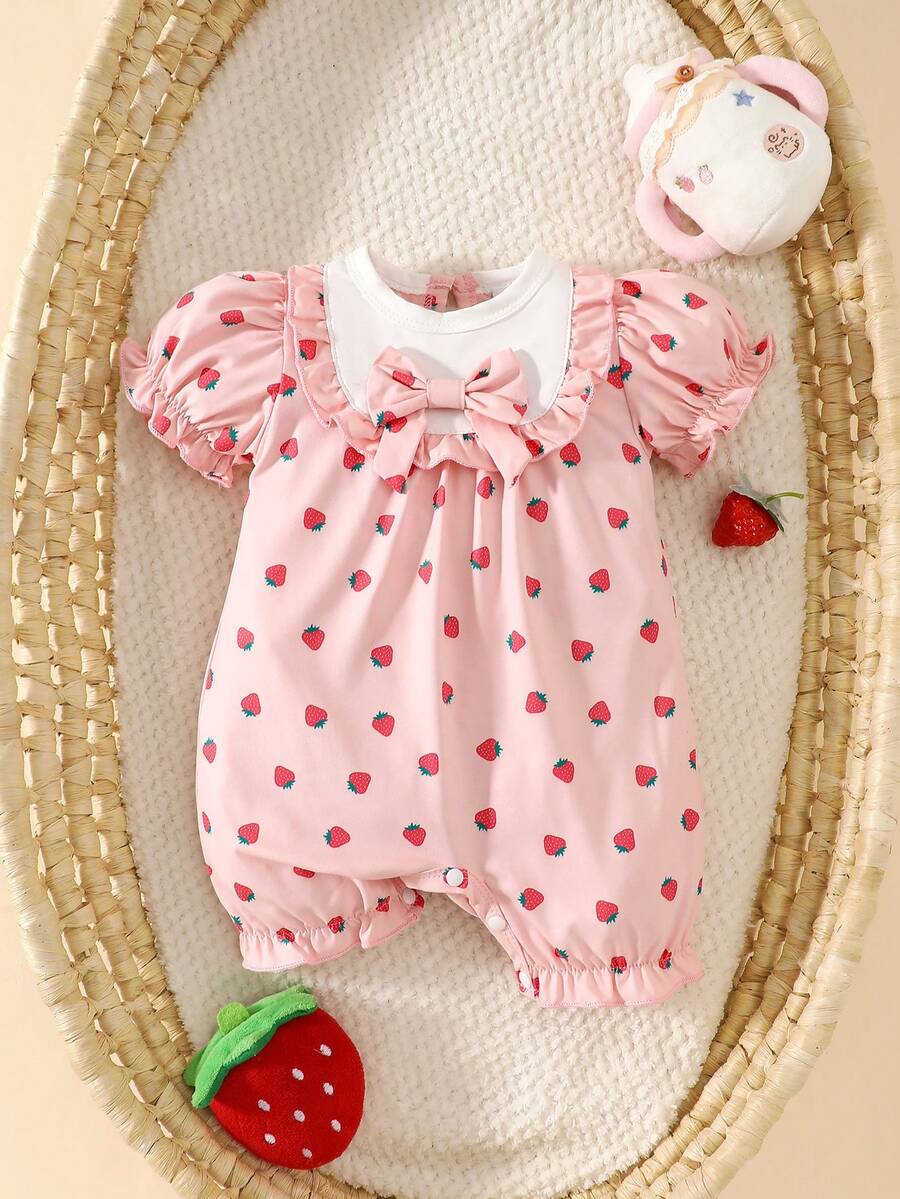 Baby Embroidered Bubble Sleeve Jumpsuit Shorts for Cute Summer Daily Wear