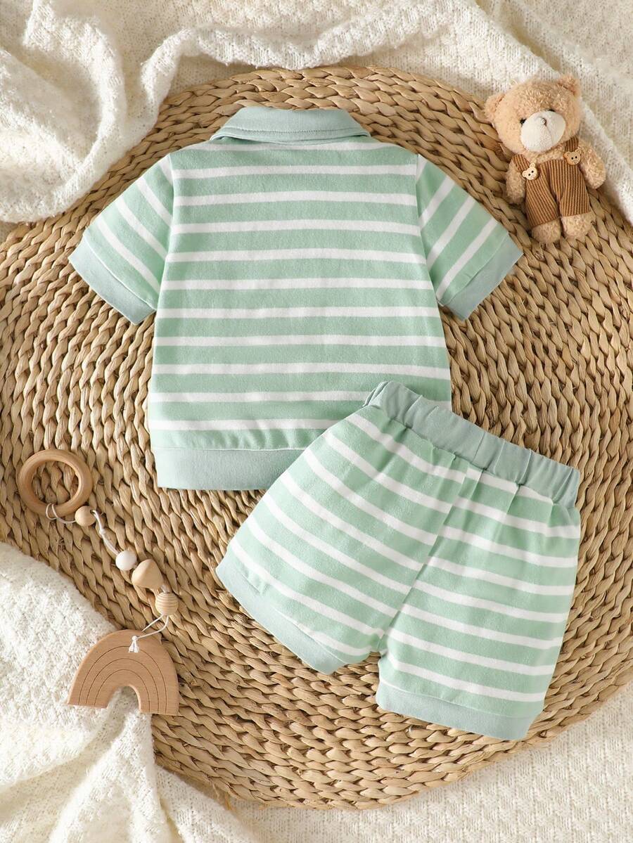 2PCS Baby Knitted Jacquard Shirt and Shorts Set for Casual Summer Outings