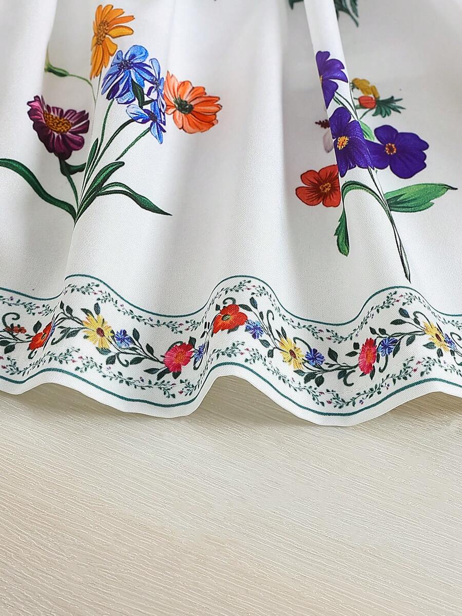 2pcs Baby Girl Floral Print Dress and Hat Set for Spring and Summer Wear