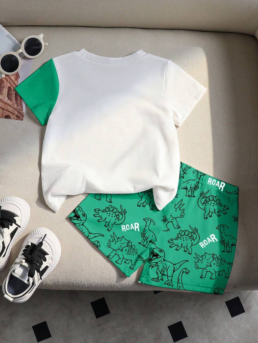 Baby Boy Blue Dinosaur Print T Shirt and Matching Shorts Summer Outfit Set