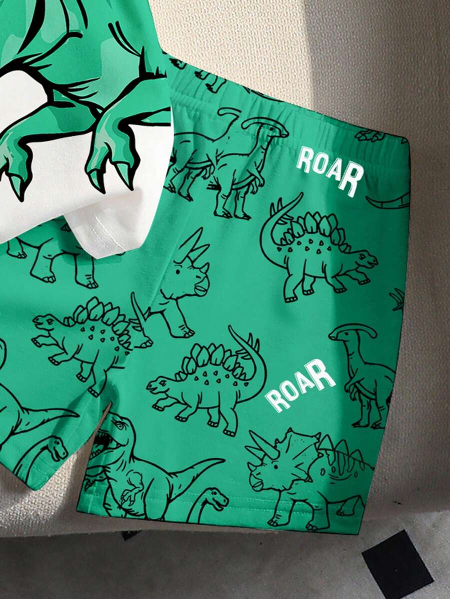 Baby Boy Blue Dinosaur Print T Shirt and Matching Shorts Summer Outfit Set