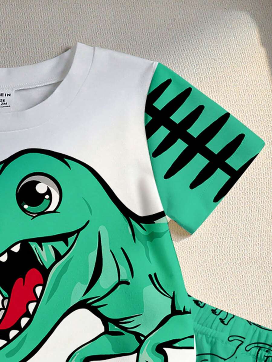 Baby Boy Blue Dinosaur Print T Shirt and Matching Shorts Summer Outfit Set