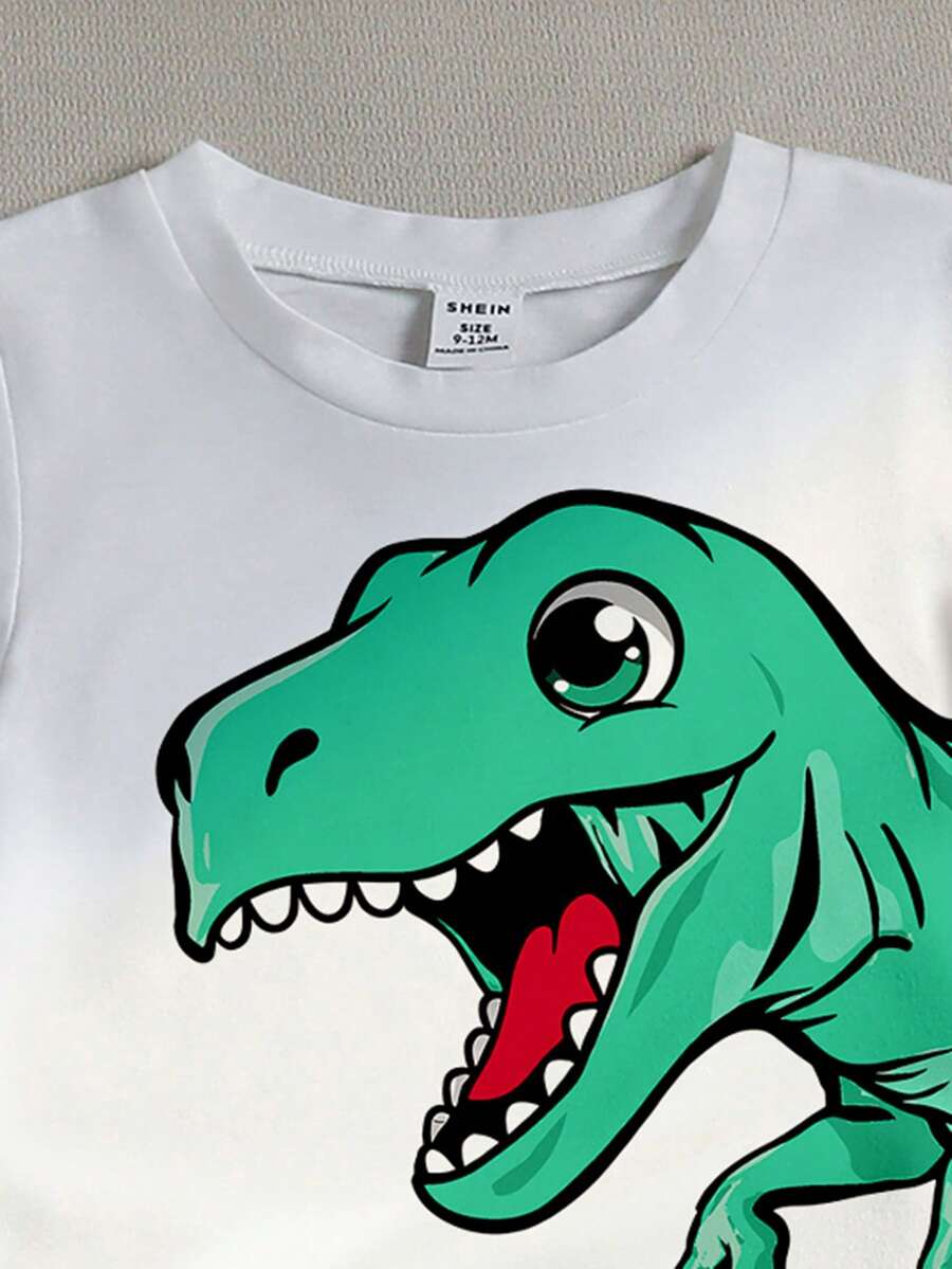 Baby Boy Blue Dinosaur Print T Shirt and Matching Shorts Summer Outfit Set