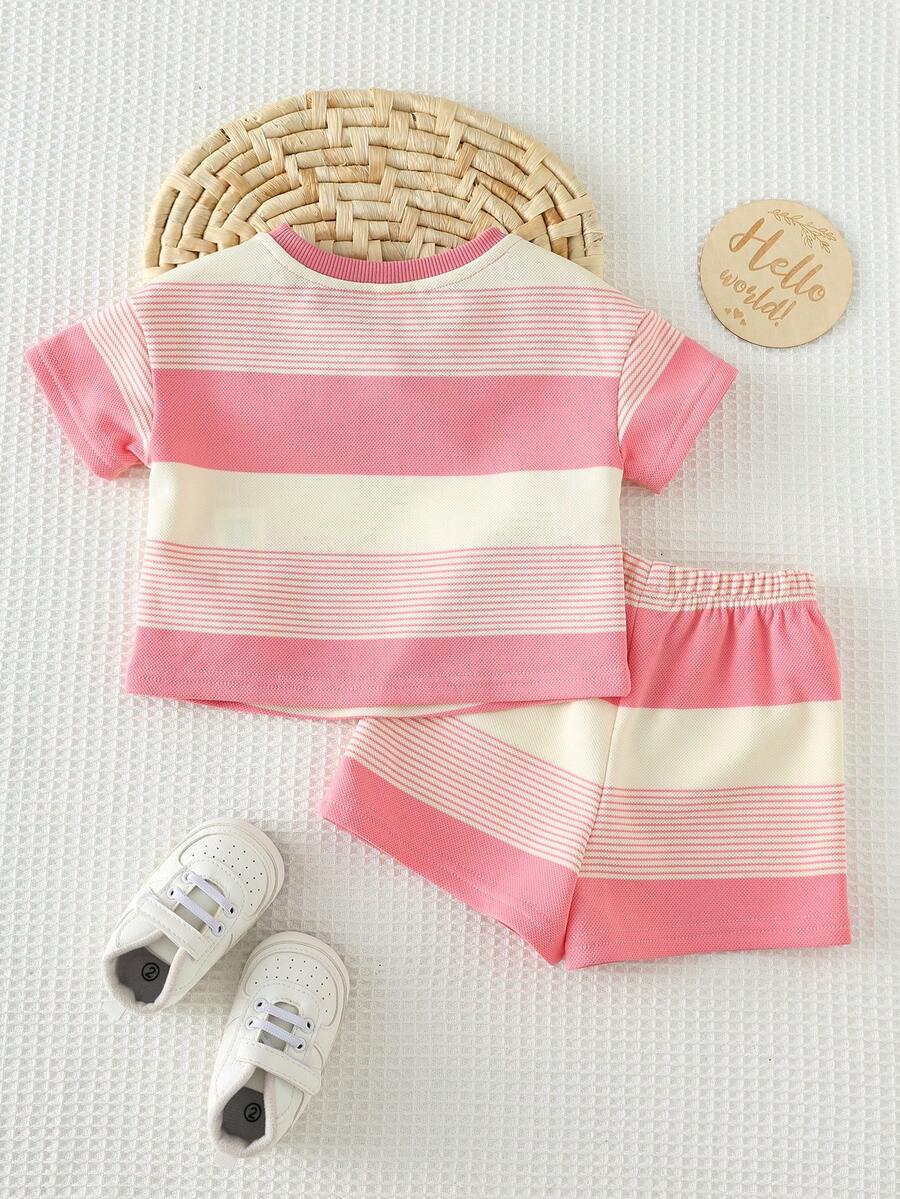Rainbow Top And Elastic Waist Shorts Set For Toddler Girls Casual Wear