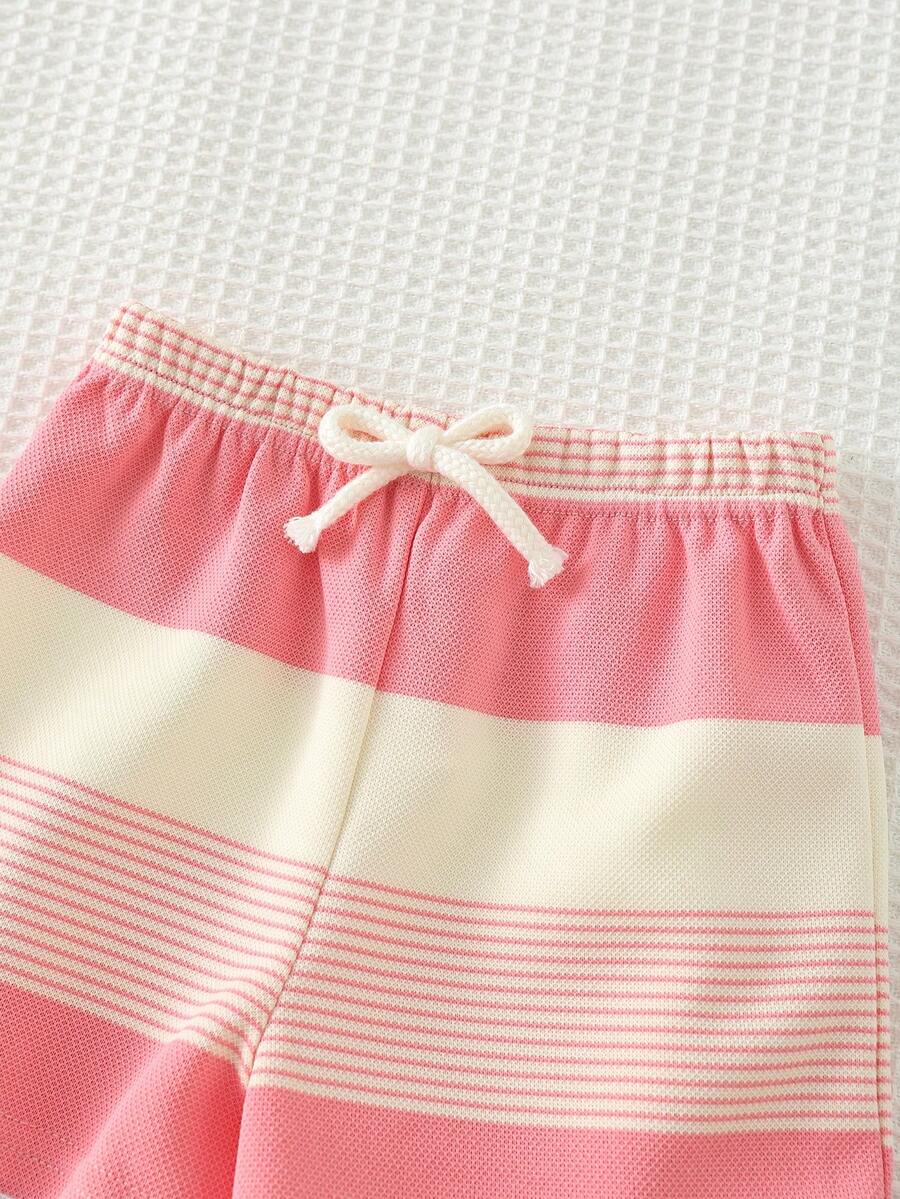 Rainbow Top And Elastic Waist Shorts Set For Toddler Girls Casual Wear
