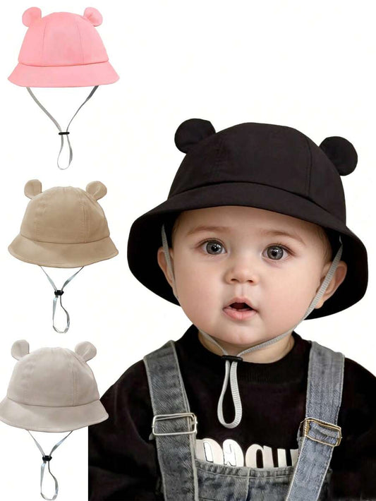1pc Cute Ear Design Drawstring Bucket Hat for Infant Daily Wear