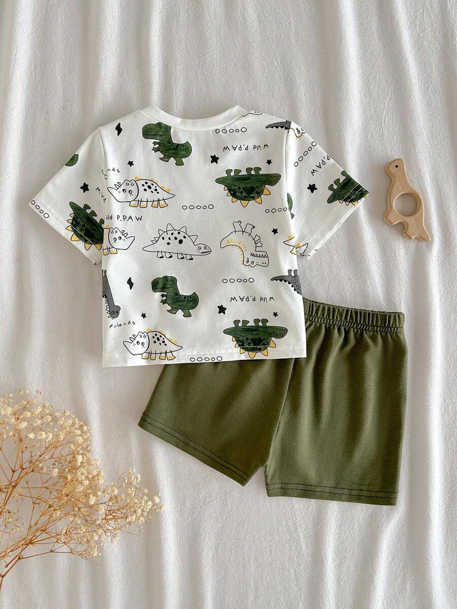 Newborn Boy & Girl Summer Knit Outfit -Cute Cartoon Bear Striped Shirt & Shorts Set