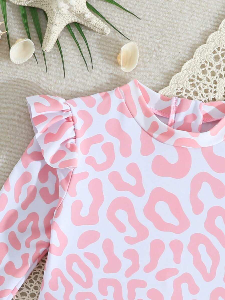 Little Girls Floral Ruffle Swimwear And Matching Headband Summer Vacation Outfit