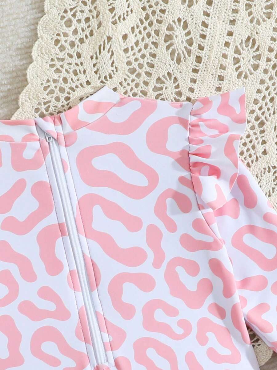 Little Girls Floral Ruffle Swimwear And Matching Headband Summer Vacation Outfit