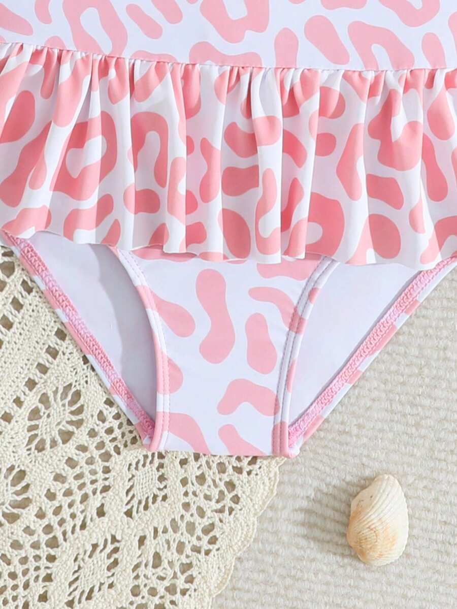 Little Girls Floral Ruffle Swimwear And Matching Headband Summer Vacation Outfit