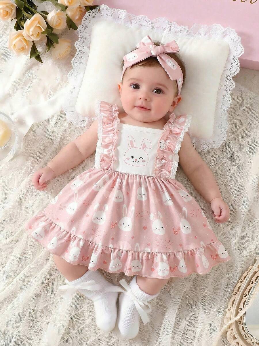 2PCS Baby Strawberry Plaid Dress and Bow Headband Set for Cute Spring and Summer Outings