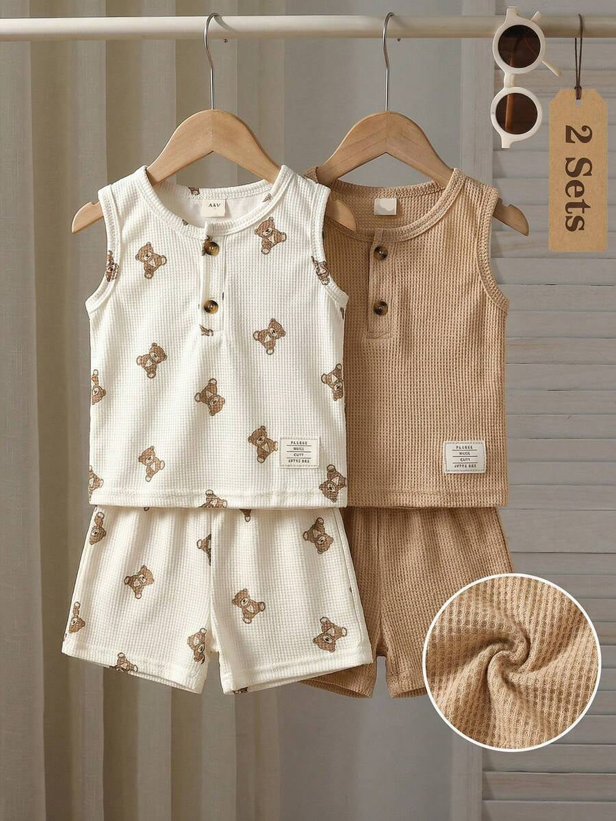 Cute Dinosaur Print Summer Set with Faux Pocket Detail for Baby Boys