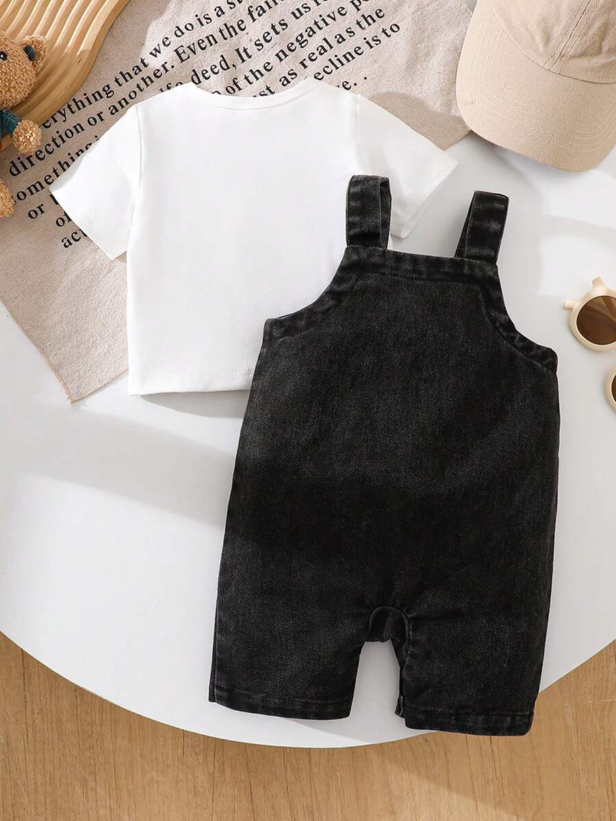 Playful Pals Baby Boy Bear Embroidery Romper - Summer Casual Pocket Jumpsuit