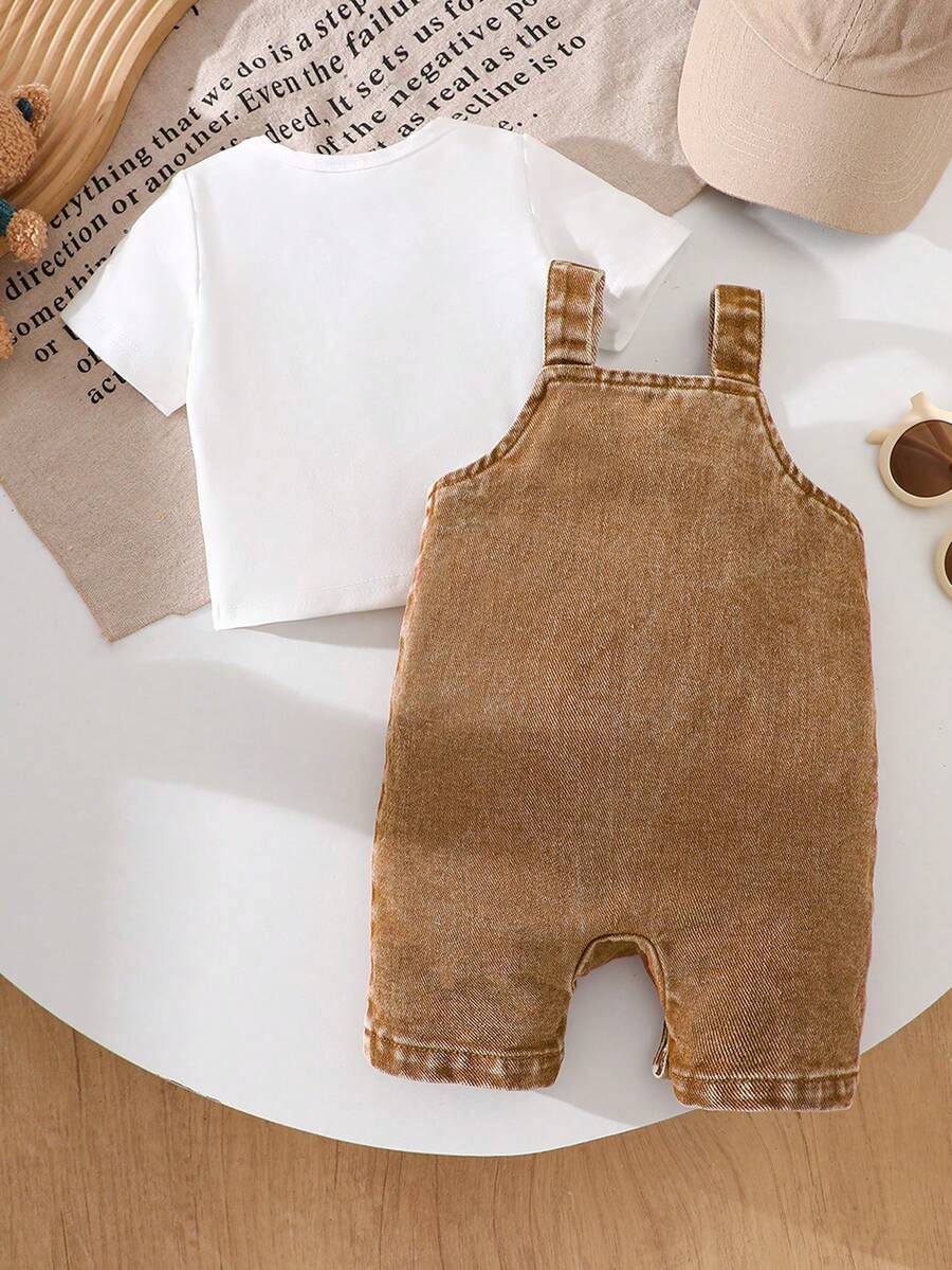 Playful Pals Baby Boy Bear Embroidery Romper - Summer Casual Pocket Jumpsuit
