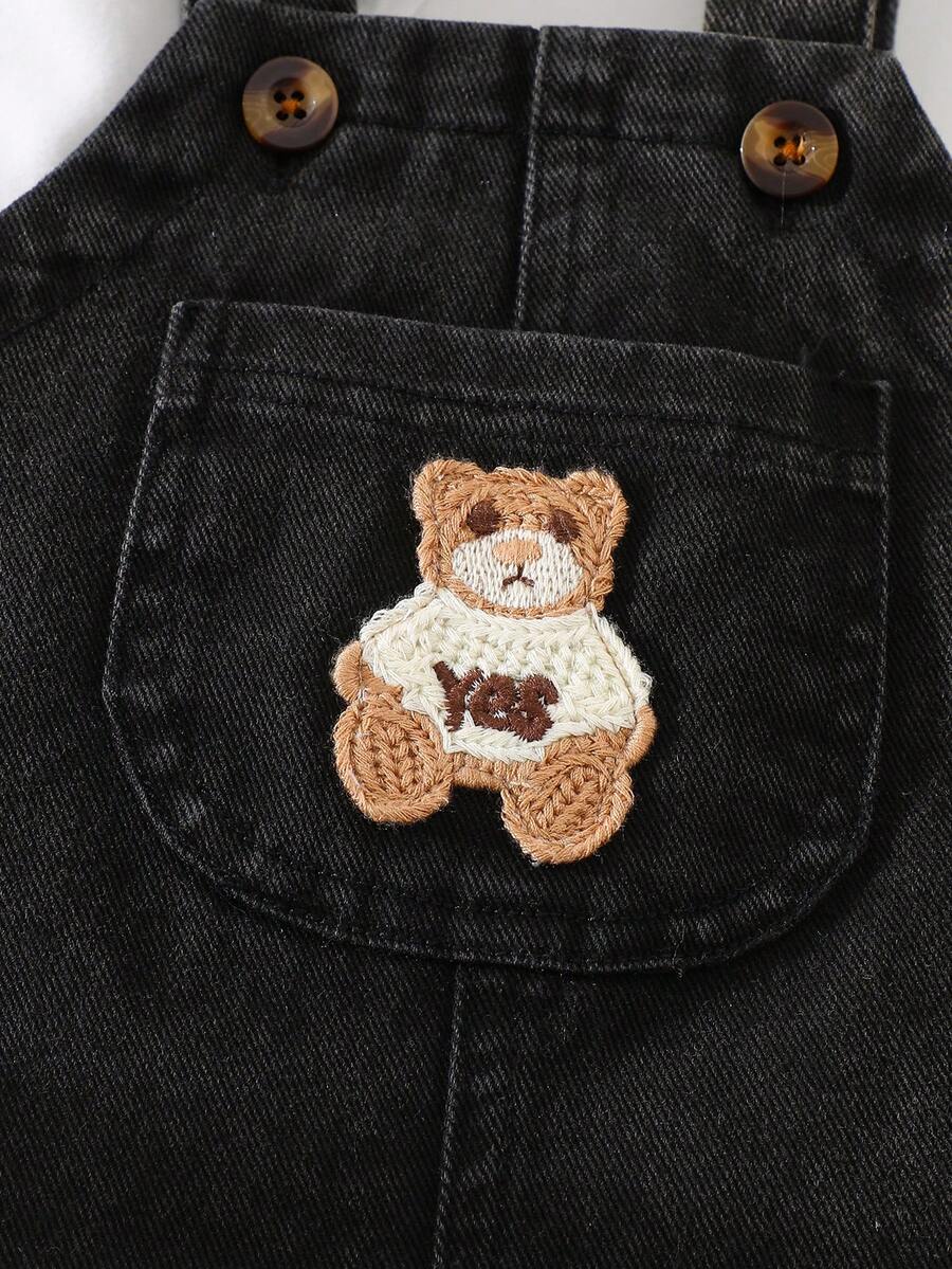 Playful Pals Baby Boy Bear Embroidery Romper - Summer Casual Pocket Jumpsuit