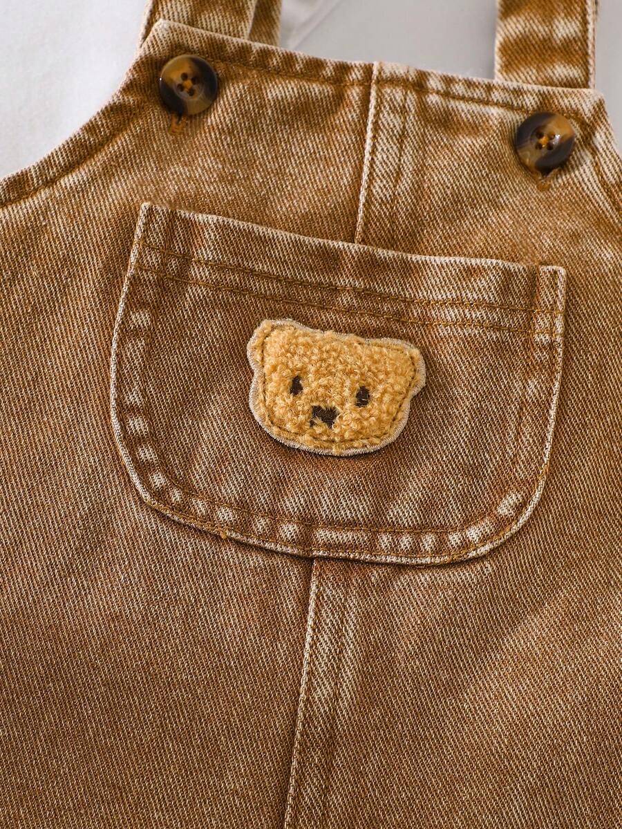 Playful Pals Baby Boy Bear Embroidery Romper - Summer Casual Pocket Jumpsuit