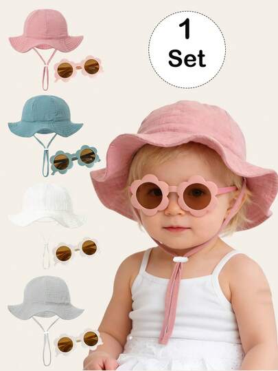 2pcs Set Baby Sun Hat with Glasses for Outdoor Beach Wear