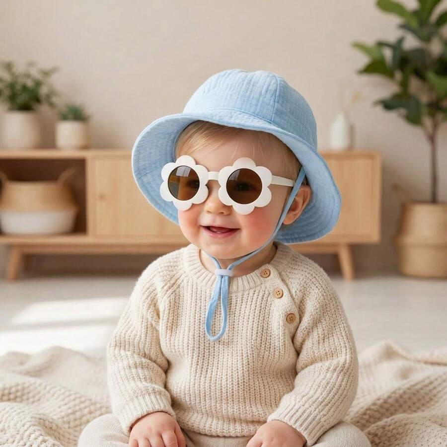 2pcs Set Baby Sun Hat with Glasses for Outdoor Beach Wear