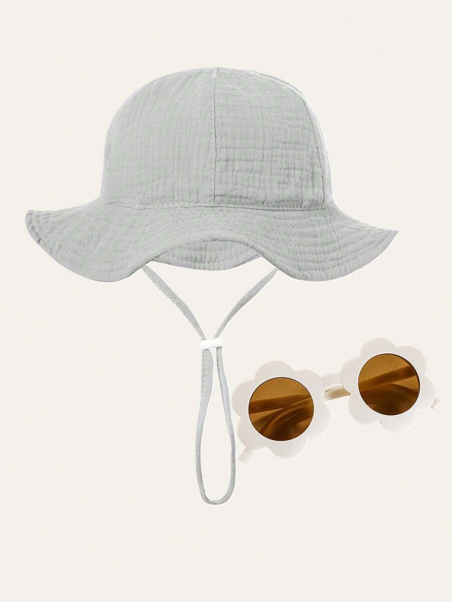 2pcs Set Baby Sun Hat with Glasses for Outdoor Beach Wear