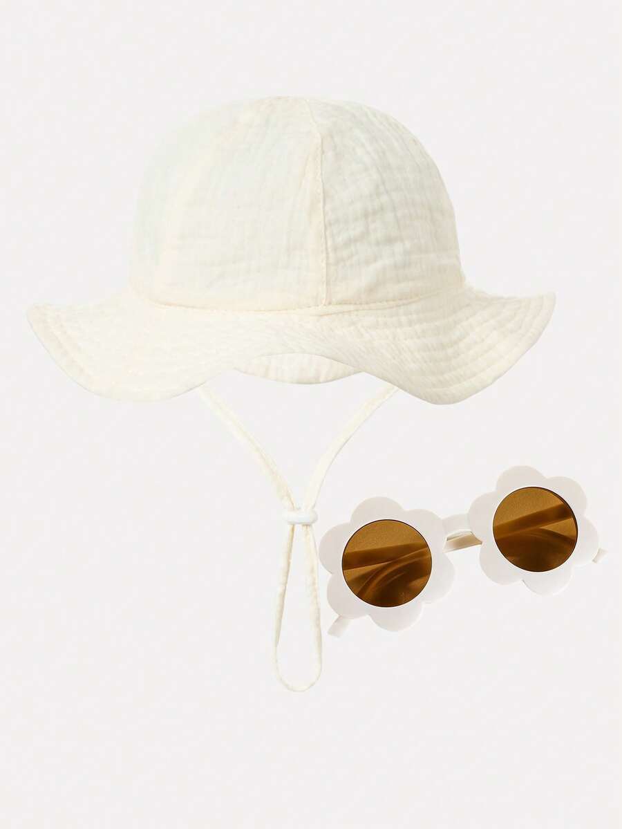 2pcs Set Baby Sun Hat with Glasses for Outdoor Beach Wear