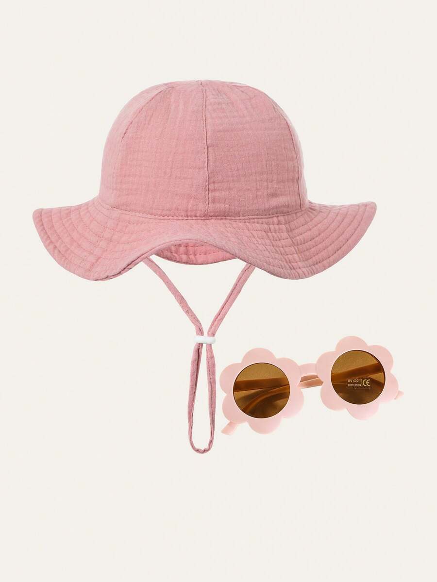 2pcs Set Baby Sun Hat with Glasses for Outdoor Beach Wear