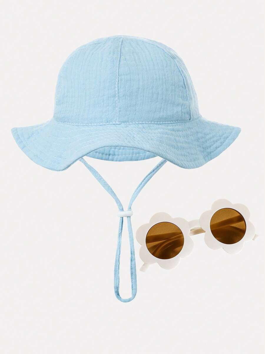 2pcs Set Baby Sun Hat with Glasses for Outdoor Beach Wear