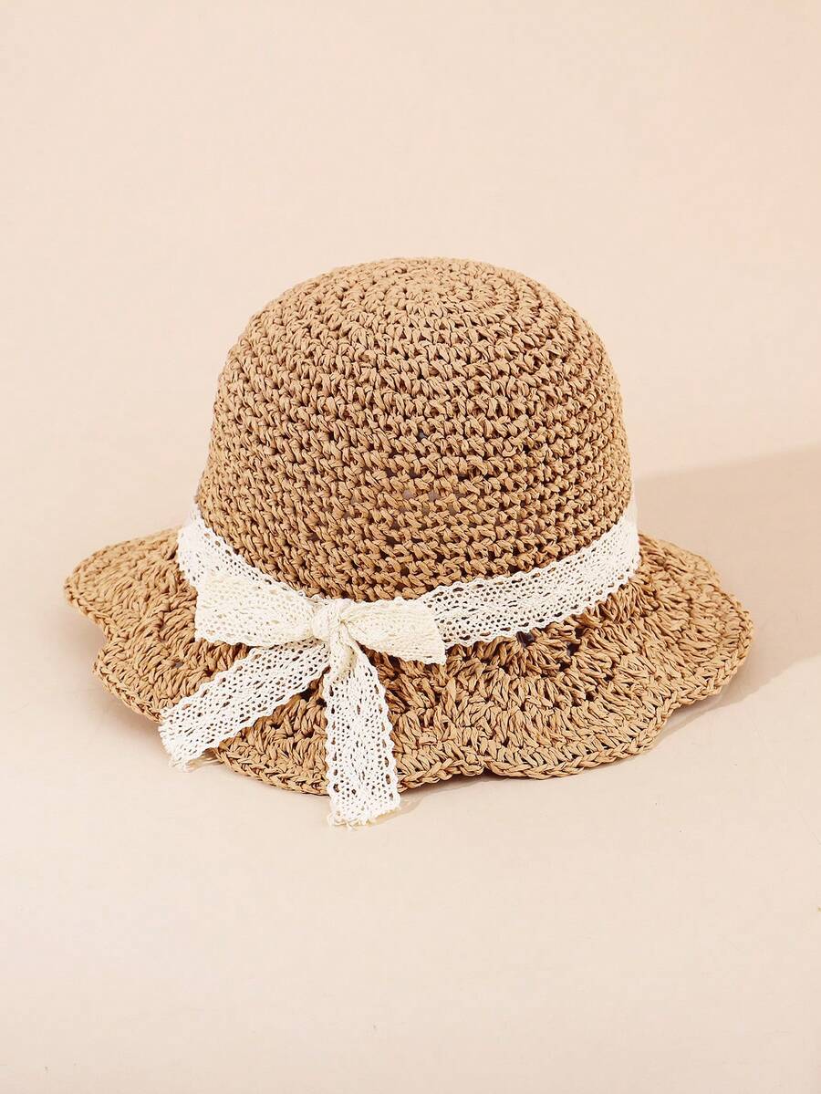 1pc Knitted Lace Bow Sun Hat for Baby and Toddler Casual Wear