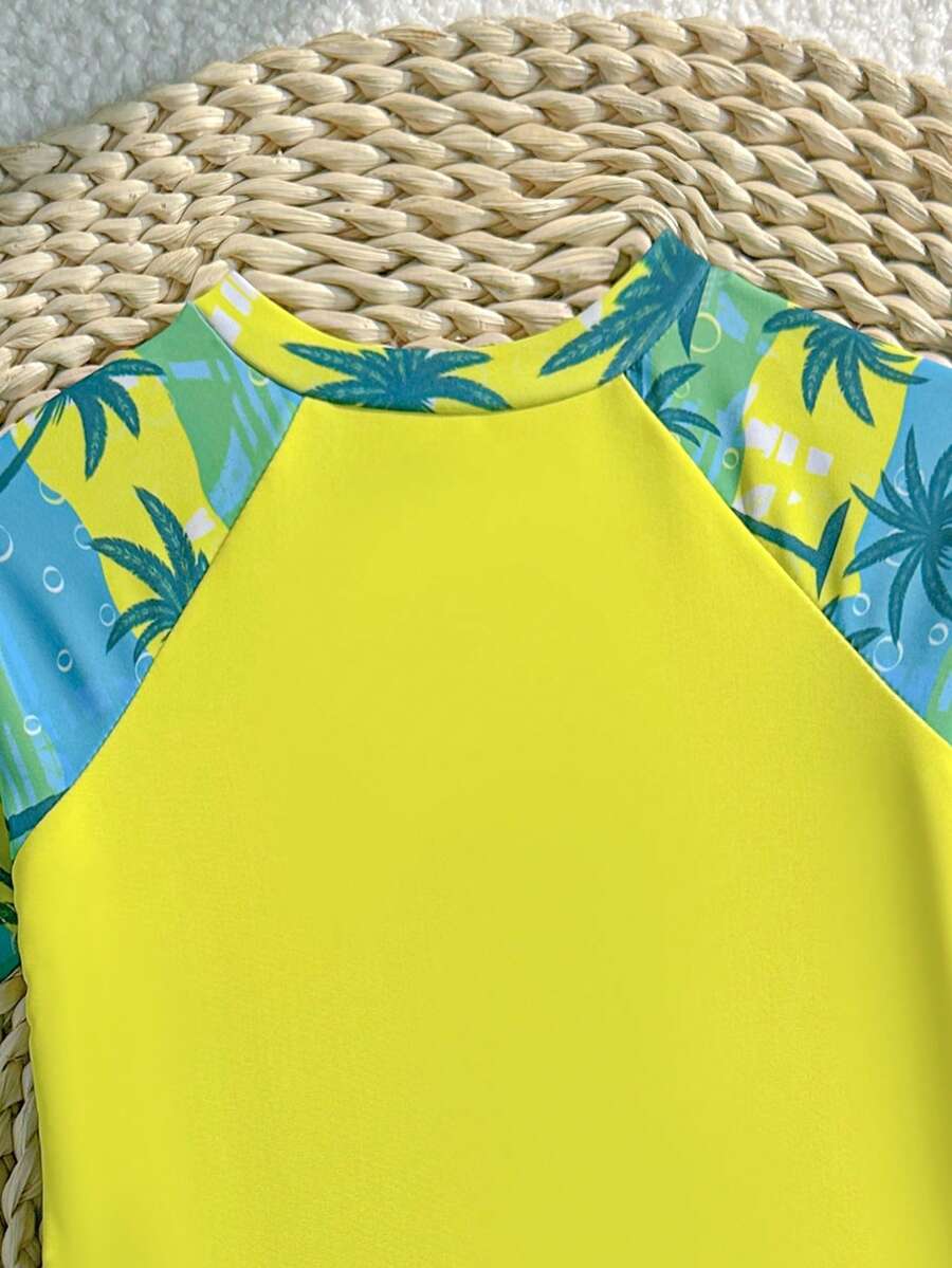 Baby Dinosaur Print Zipper One-Piece Swimsuit for Summer Beach and Pool Days